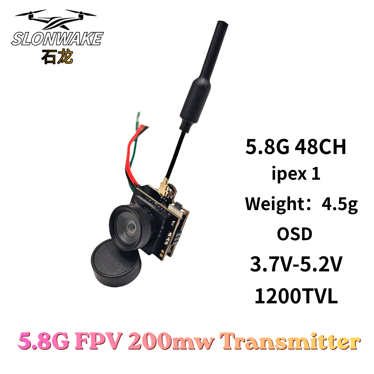 Slonwake 5.8G 48CH 200mW FPV D - Drone Camera のレビューと価格