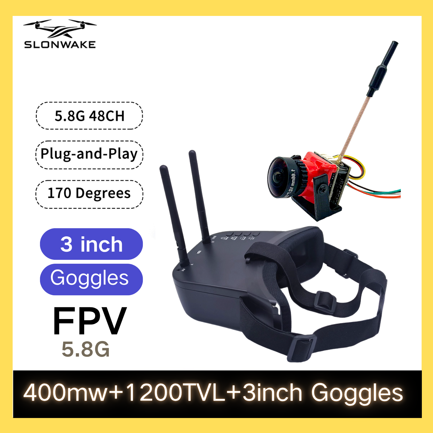 SLONWAKE 5.8G 48CH FPV 400mw V - Drone Camera のレビューと価格